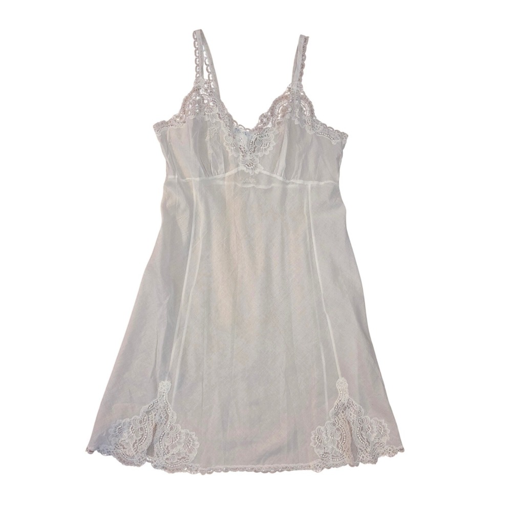 VTG Eve Stillman Couture I. Magnin White Lace Cotton Blend Full Slip Sz 40 (L)